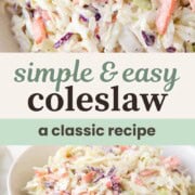 creamy coleslaw with shredded carrots in a bowl.
