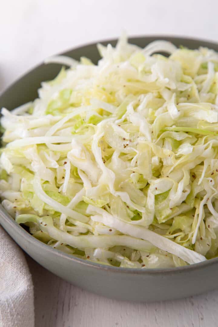 shredded cabbage and onion slaw with a vinegar dressing.