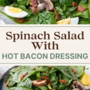spinach salad with hard boiled eggs and bacon.