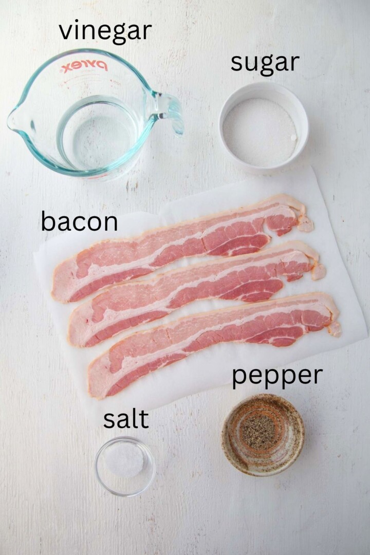bacon, sugar, vinegar, salt, and pepper.