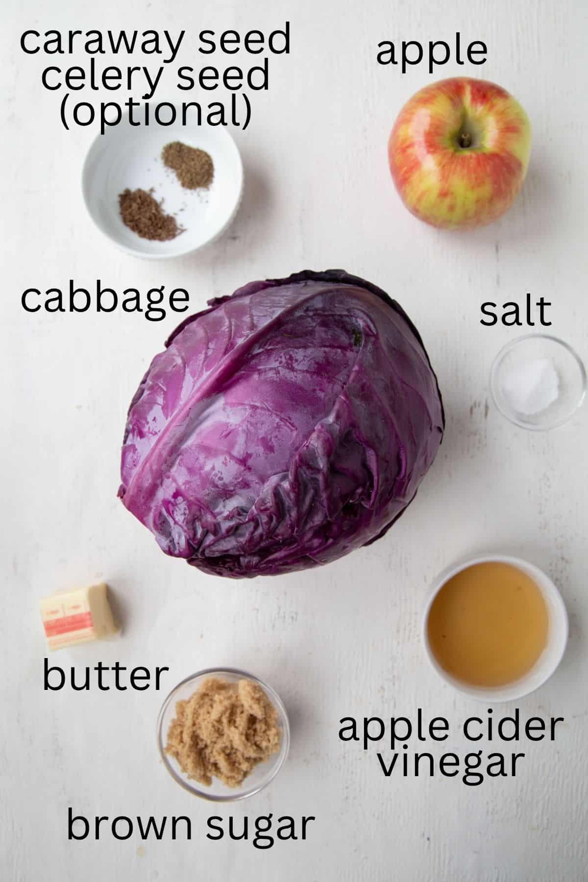 purple cabbage, vinegar, brown sugar, apple, and other ingredients.