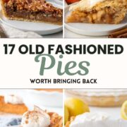 slices of pecan pie, apple pie, pumpkin pie, and lemon meringue pie.
