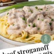 strips of beef in a cream onion soup mix sauce over egg noodles.